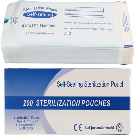 200 sachets de stérilisation dentaire autoscellants à triple scellage thermique, résistants à la déchirure pour autoclave, utilisés en instituts de beauté et ongleries. (1/5)
