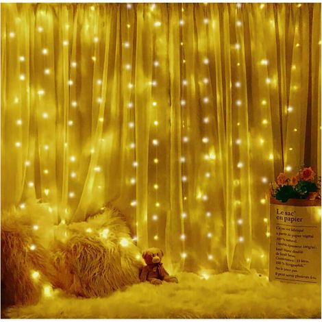 Rideau Lumineux, 3M3M Guirlande Lumineuse LED, 8 Modes d'Eclairage Blanc Chaud, Decoration de Fenêtre, Noël, Mariage, Anniversaire, Maison, Patio,Rideau Lumineux Led