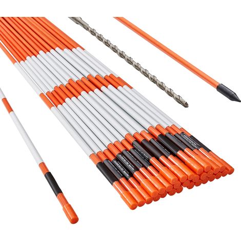 Balise de délimitation d'allée, 100 pièces, 122 cm, Ø 0,79 cm, piquets en fibre de verre orange avec bande réfléchissante, foret en acier 30,48 cm et gants de protection pour parkings et chemins, visi (1/5)