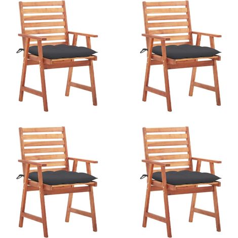 Sillas comedor de jardín y cojines 4 uds madera maciza acacia