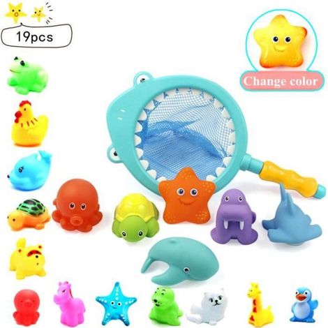 Jouets De Bain - Ensemble Flottant 19 Pièces - Pour Piscine Intérieure Extérieure - Avec Filet De Pêche - Pour Bébés Et Tout-Petits (1/4)