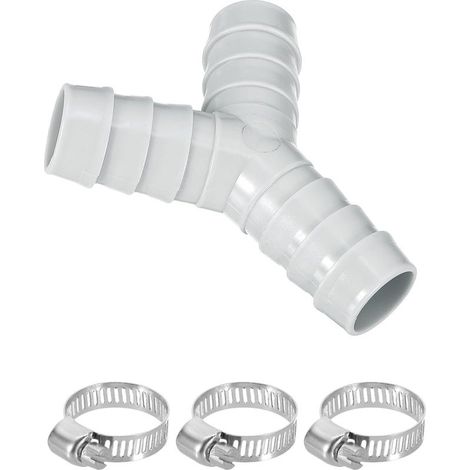 Y-Verbinder für Waschmaschinenschlauch, Adapter für Geschirrspüler-Ablaufschlauch, Dreiwege-Kunststoffverbinder mit 3 Schlauchschellen für Badezimmerbalkone (1/5)