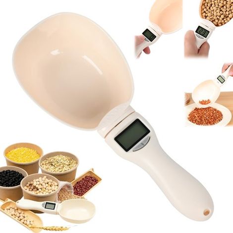 Báscula digital con cuchara medidora, báscula para gramos y onzas, báscula de cocina digital de alta precisión de 800 g/0,1 g con pantalla LCD (1/4)