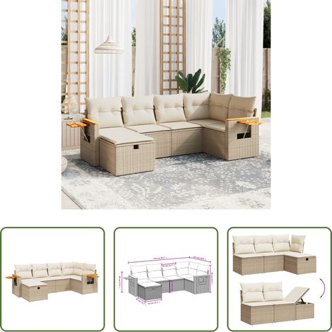 Gartensessel - 6-tlg. Garten-Sofagarnitur mit Kissen Beige Poly Rattan (1/5)