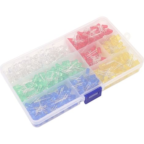 Packung mit 500 mehrfarbigen 5-mm-LEDs, verschiedene Leuchtdioden für DIY-Projekte, Kontrollleuchten und Elektronikprojekte. (1/5)