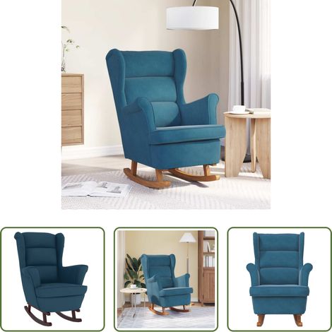 Ohrensessel - Schaukelstuhl Ohrensessel Blau Samt und Massivholz (1/5)