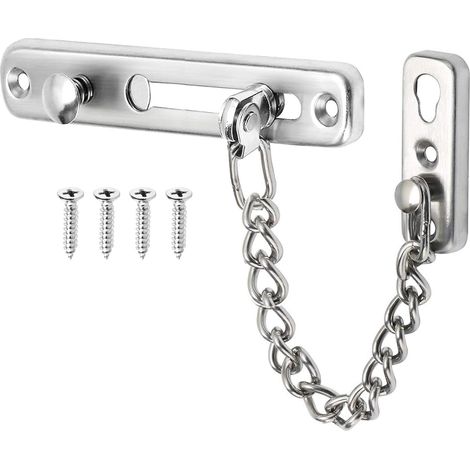 Chaîne de Porte de Sécurité acier inoxydable, Limiteur de Porte Étroit Serrure Verrou Portes Anti-Vol à Ressort, Chaîne de Sécurité de Protection, Verrou Coulissant pour Fenêtres argenté (1/5)