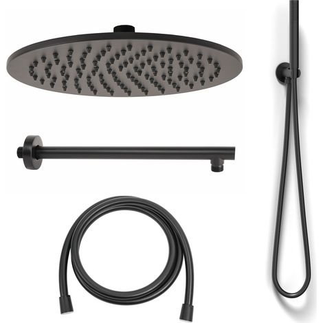 Kit soffione doccino braccio doccia tondo nero 1 getto mod. Slim Black (1/5)