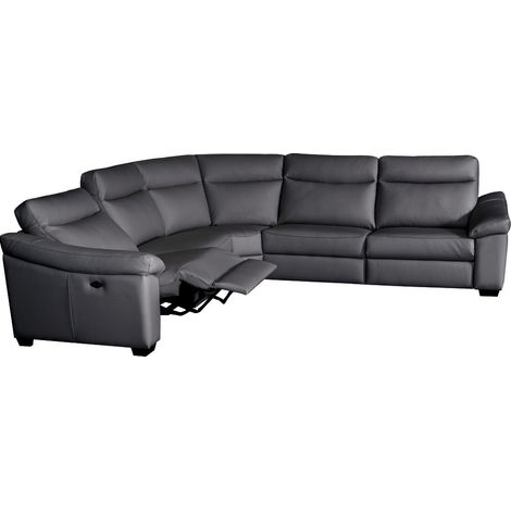 Canapé d'angle double relax en 100% tout cuir épais de luxe italien avec 2 relax électrique, 6/7 places, DAKOTA, anthracite