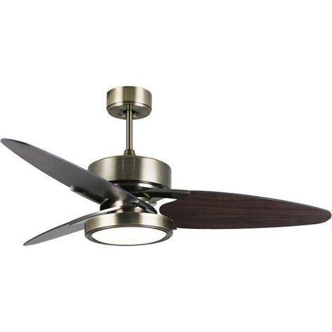 Ventilador de Techo LED Cross FABRILAMP Cuero/Negro-Nogal, 132 cm, 30W, 3250 lm, Motor DC, 3 Aspas Reversibles y Mando (1/4)