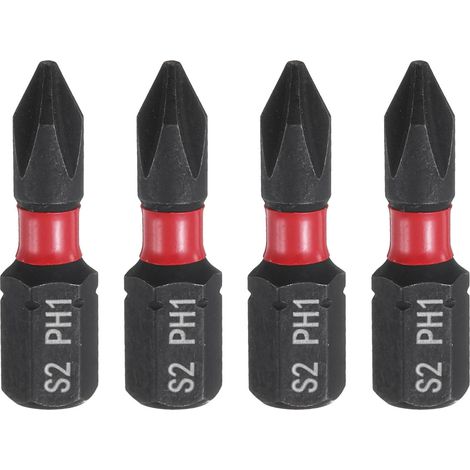 4pcs PH1 Embout de Tournevis Cruciforme 1/4" Tige Hexagonale 25mm/1" Longueur Magnétique Embouts à Tête Cruciforme Acier S2 de Perceuse Électrique (1/5)