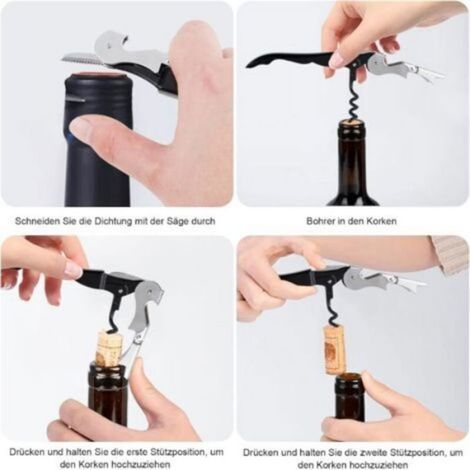 Limonadier - Ouvre-Bouteille 3 en 1 Tire-Bouchon Décapsuleur Coupe-Capsule - Pour Vin Bière Boissons Gazeuses - Lot de 8 (1/4)