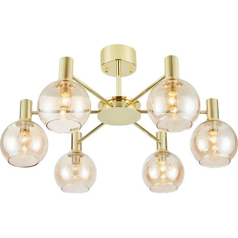 Plafonnier laiton et verre ambré 6 lumières culot E14 - Markslojd - Ambra (1/3)