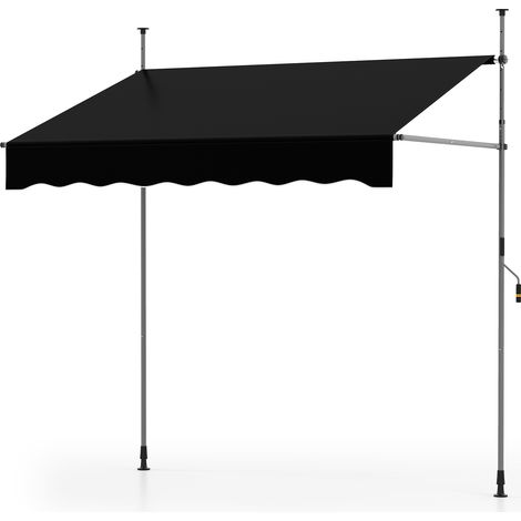 Store Banne Manuel Rétractable 2 x 1,2M Hauteur Réglable 210-300CM, Auvent de Terrasse en Aluminium Tissu Oxford Imperméable Anti UV, Noir (1/5)