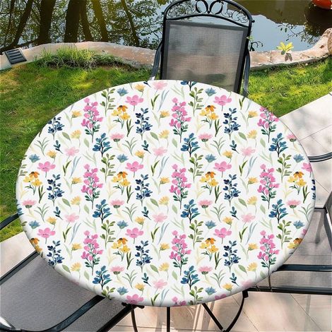 Nappe ronde avec élastique, Ø 90cm, Fleurs Roses, Essuyable, Imperméable