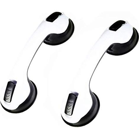 2 PCS Poignée baignoire de sécurité/Poignéee/Ventouse de douche pour salle de bain + WC (Noir) (1/5)