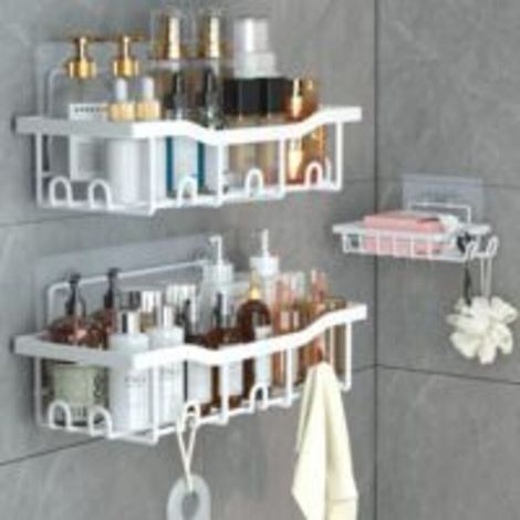 Lntyq Douche sans Percage, Rangement Salle de bain Lot de 3,Etagere Salle De Bain Sans Percage Etagere De Douche Salle De Bain Accessoire (Blanc) (1/3)