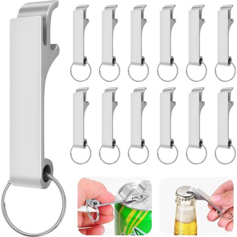 12 Stück Flaschenöffner, Schlüsselanhänger, Aluminium-Bieröffner, silberfarben, Mini-Flaschenöffner, ideal für Bars, Partys, Camping und Familie (1/5)