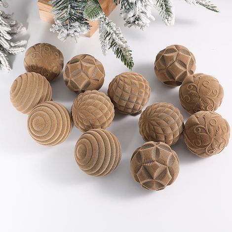 Boules De Noël - Velours Flocké - Diamètre 6 cm - Pour Arbre De Noël Porte Et Mur - Lot De 12 (1/5)