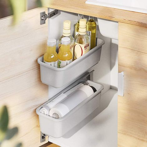 2 organisateurs de panier d'armoire de cuisine,Glissez les tiroirs de rangement en plastique,sous l'évier,organisateur du meuble, tiroir coulissant pour cuisine,salle de bain Undersink(gris) (1/3)