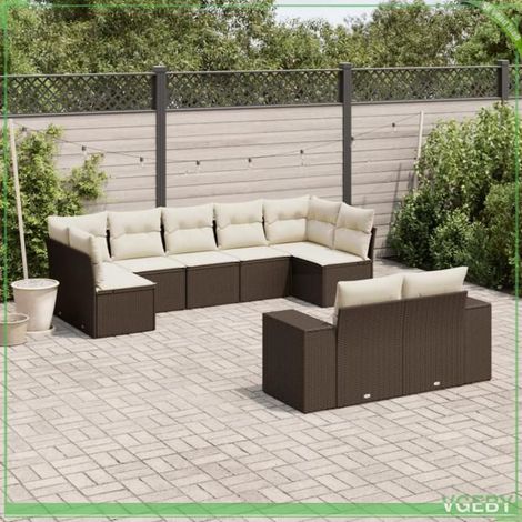 Salon de jardin - Ensemble modulaire 9 pcs - Résine tressée marron - Coussins déhoussables crème - Rangement sous assise (1/3)