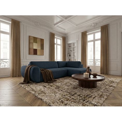 BOBOCHIC - Canapé angle L convertible coffre DENISE tissu texturé Angle droit  Bleu foncé