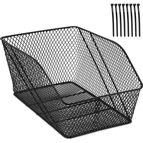 Panier à vélo arrière pour porte-bagages Acier noir Charge max 15 kg Montage rapide avec attaches-câbles Dimensions HxLxP 22x30x46 cm (1/5)