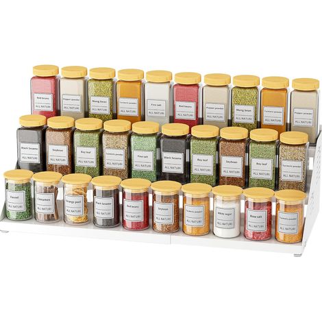 Spice Rack, 3-Tier Extendable Spice Holder, Spice Organization for Cabinet Expandable Width and Adjustable Height, Seasoning Organizer for Cabinet, Countertop, Pantry (1/5)