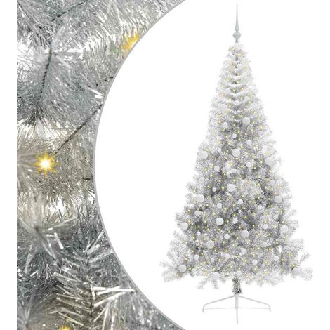 Sapin de Noël  Arbre de Noël artificiel pré-éclairé Argent 240 cm PET (1/5)
