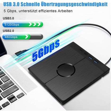 Externes CD/DVD-Laufwerk für PC, externes DVD-Laufwerk mit SD/TF-Kartensteckplatz, externes CD-Laufwerk für Laptop, PC, MacBook, für Windows 11/10/8/7/XP/OSX/für Linux (1/5)