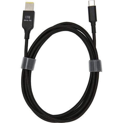 Câble d'extension de chargeur d'alimentation PD 135 W, câble de charge tressé carré à embout fin de type C, compatible avec Lenovo Legion Y7000P, Yoga, Ideapad, Legion T470s, T470, T460s, T450, T450s (1/5)