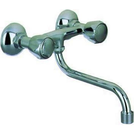 Blinky Gruppo Lavello 2 Manopole A Parete Ottone Cromato Attacco 3-4'' Canna 20 cm con Aeratore colore Nero