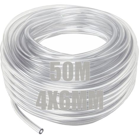 1 Tuyau PVC Transparent 50M 4x6mm Flexible Résistant Pour Aquarium Industrie Jardin