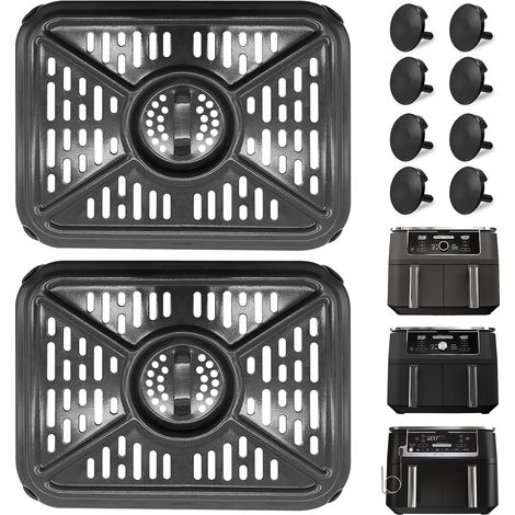 Ensemble d'accessoires pour friteuse à air Ninja Foodi DZ401 DZ550 10QT DualZone : plaque de cuisson et grille de rechange avec butées en caoutchouc, compatible lave-vaisselle. (1/5)