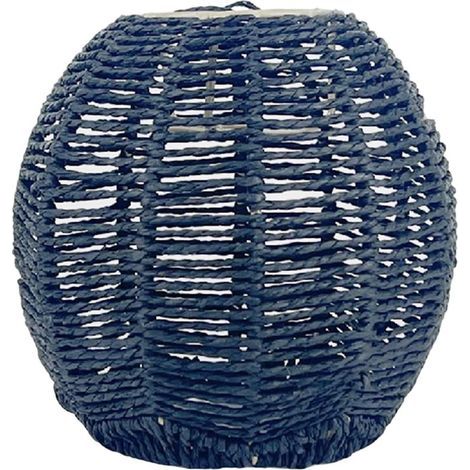 Suspension ronde bleue en rotin tressé style bohème - Suspension ronde bleue en rotin tressé style bohème (1/5)