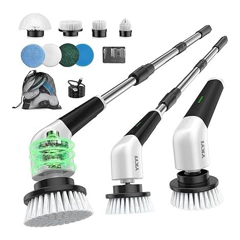 Brosse électrique Nettoyage rotative avec 8 têtes, Manche Extensible, 2 Vitesses, Batterie 2500mAh, étanche IPX7 – Brosse Nettoyage Salle de Bain et Cuisine (1/5)