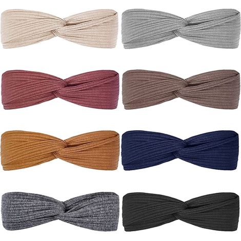 Juego de 8 diademas cruzadas para mujer, ideales para la limpieza facial y capilar. Diademas deportivas muy elásticas y absorbentes. (1/5)