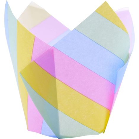 24 PME Fogli di carta per muffin a forma di tulipano, Strisce dell'arcobaleno (1/5)