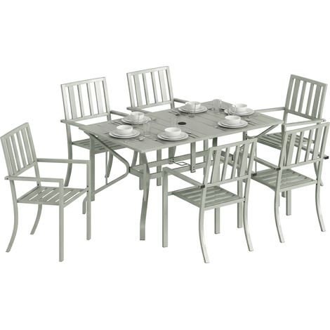 Outsunny 7 Pieces Patio Dining Set with Umbrella Hole for Garden, Light Grey