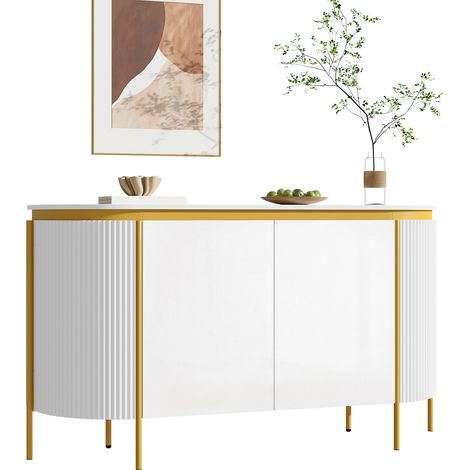 Buffet, commode, MDF, pieds en fer, 4 portes ovales aux extrémités arrondies, étagère rainurée, gestion des câbles, salon (1/5)