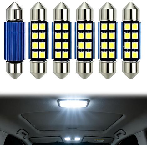 6 Pcs Ampoule LED Plafonnier Voiture 578 Feston 31/36/39/41mm 12V-24V 6000K Blanc 500LM, sans erreur Canbus, pour Dôme, Coffre, Portière, 211-1 211-2 (1/5)