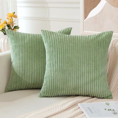Lot de 2 Housses de coussin, velours côtelé, décoratives, pour canapé/canapé/salon, 50 x 50 cm, vert haricot (1/5)