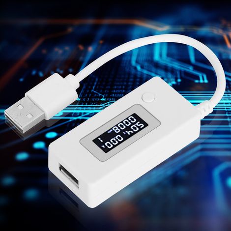 Testeur de capacité de charge USB avec écran LCD rétroéclairé, ampèremètre, voltmètre et voltmètre (4-30 V, blanc). (1/5)
