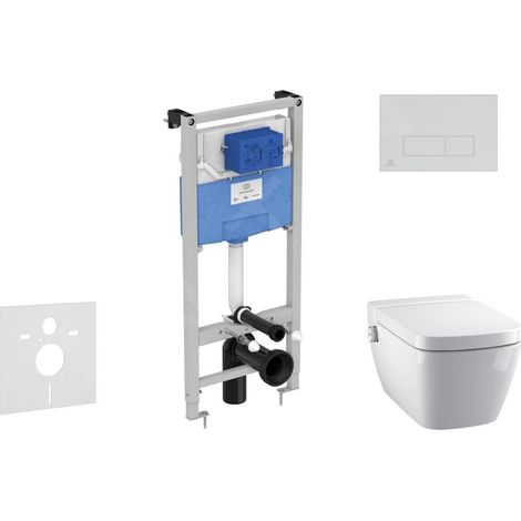 Ideal Standard ProSys - Ensemble pour WC suspendu, cuvette et abattant TECEone, Plaque de déclenchement Oleas M2, Rimless, SoftClose, blanc ProSys120M SP55