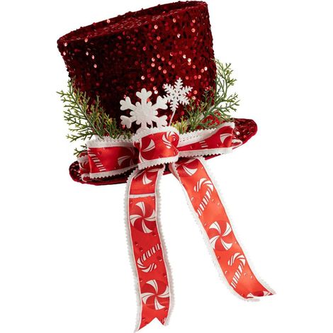 Décoration d ' Arbre de Noël en Forme de Chapeau Haut de Forme à Paillettes Rouges avec Accent de Flocon de Neige et nœud Papillon à de Bonbons pour décoration intérieure de Vacances saisonnières (1/5)