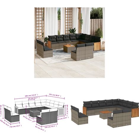 13-tlg. Garten-Sofagarnitur mit Kissen Grau Poly Rattan - Gartenmöbel Set - PE-Rattan Möbel - Outdoor Lounge - Esstisch - Sofasatz - Home & Living (1/3)