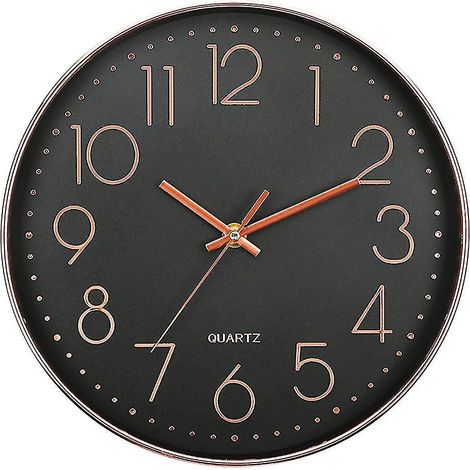 Geräuschlose Wanduhr 30 cm, Quarz-Küchenuhr, rund, modernes Design, schwarz und roségold (1/5)