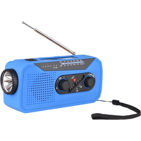 Radio solaire à manivelle d'urgence avec batterie rechargeable, alarme SOS, radio AM/FM, lampe torche puissante, prise casque et port USB, idéale pour le camping et la randonnée. (1/5)