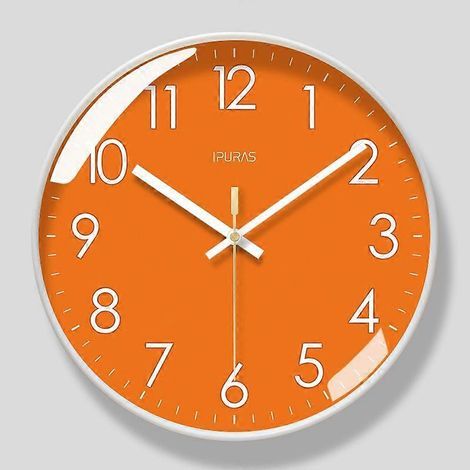 Horloge murale minimaliste Blue Core Clock, 25 cm (10 pouces), silencieuse, pour la maison ou le bureau, blanche et orange. (1/5)