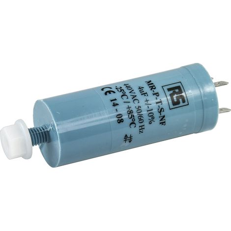 Rs Pro – Condensateur à couche mince 4µF 440V c.a. ±10% – Diélectrique polypropylène – Montage à vis – Longueur 75mm (1/2)